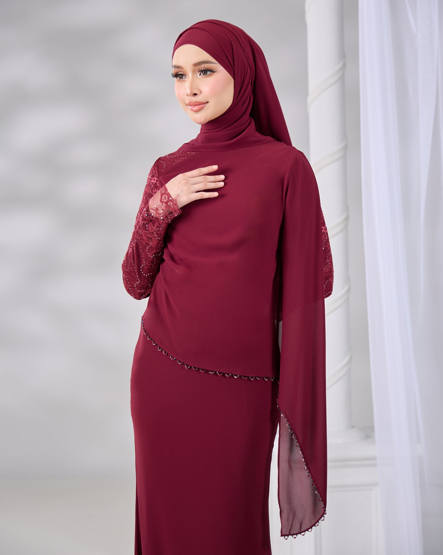 NADENE DRESS (BURGUNDY)