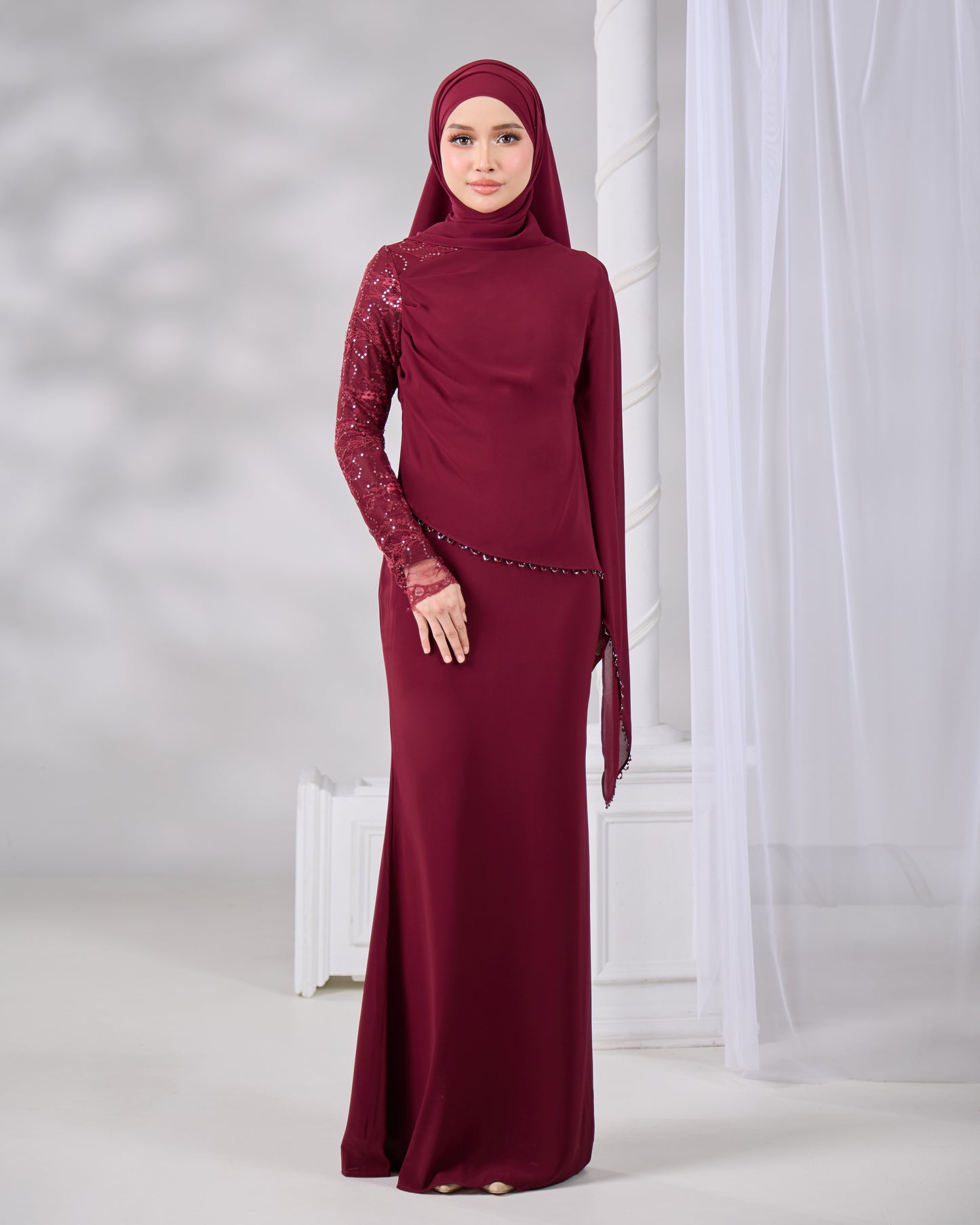 NADENE DRESS (BURGUNDY)