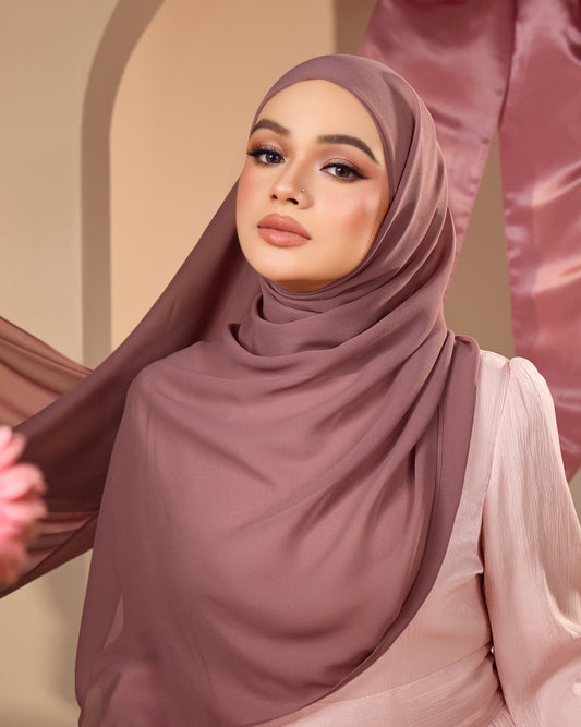 HANA CHIFFON SILK SHAWL (DARK MAUVE)