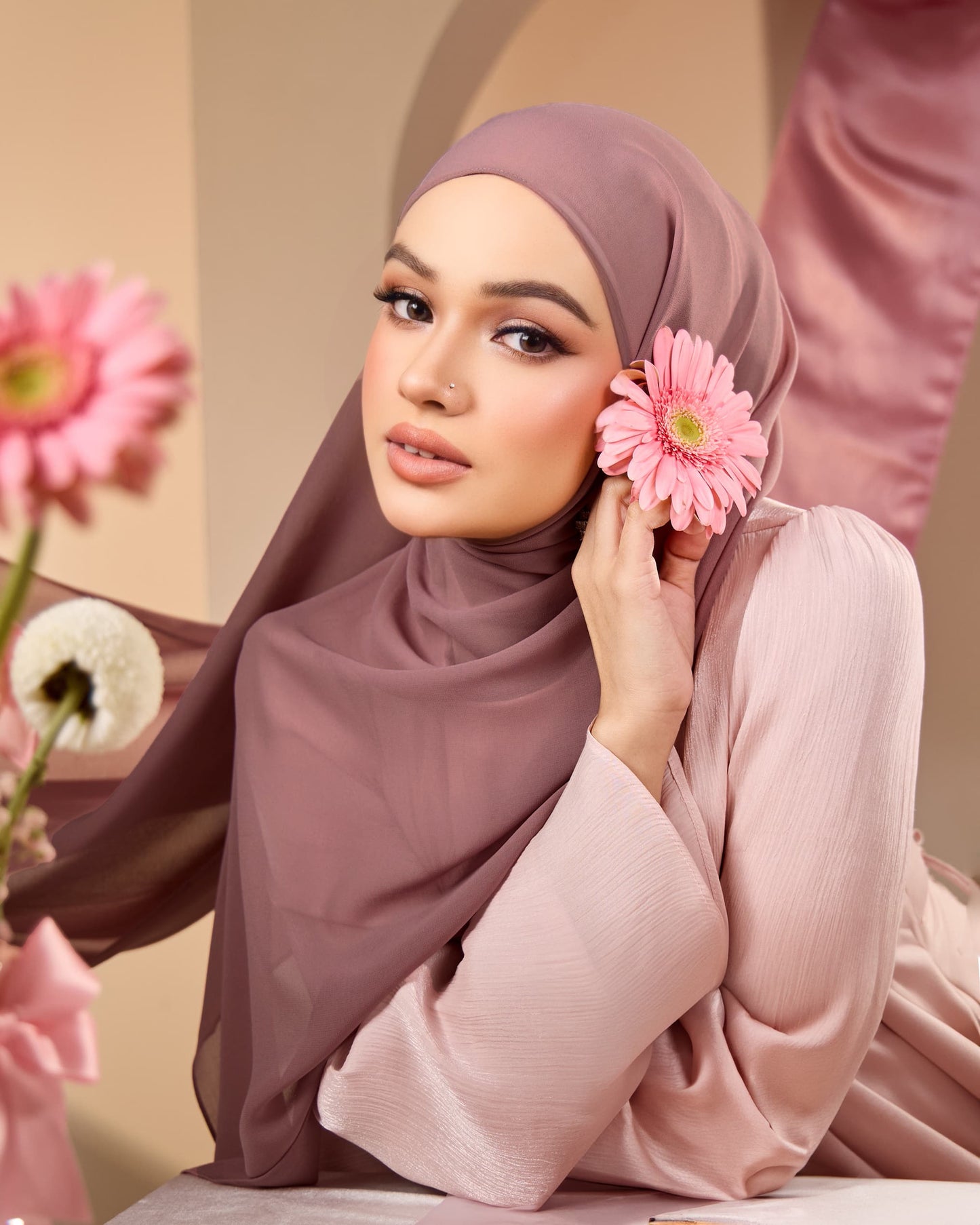 HANA CHIFFON SILK SHAWL (DARK MAUVE)