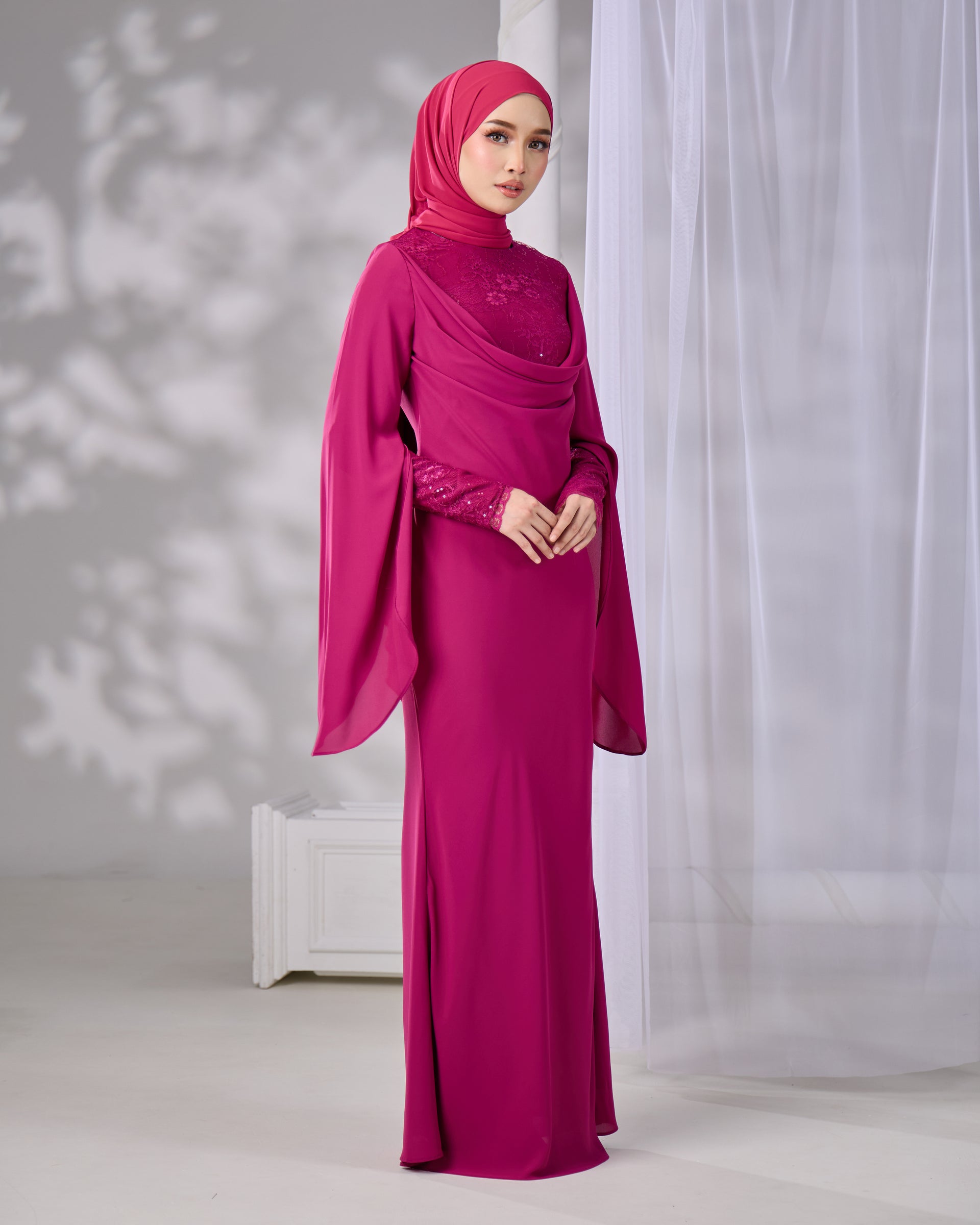 dark pink dress with hijab Long Sleeve Criss Cross Maxi Dress
