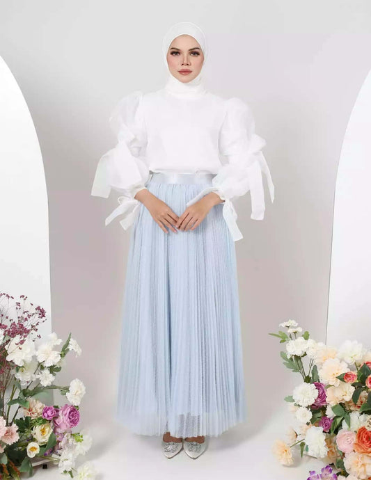 TUTU PLEATED DOT SKIRT (BABY BLUE)