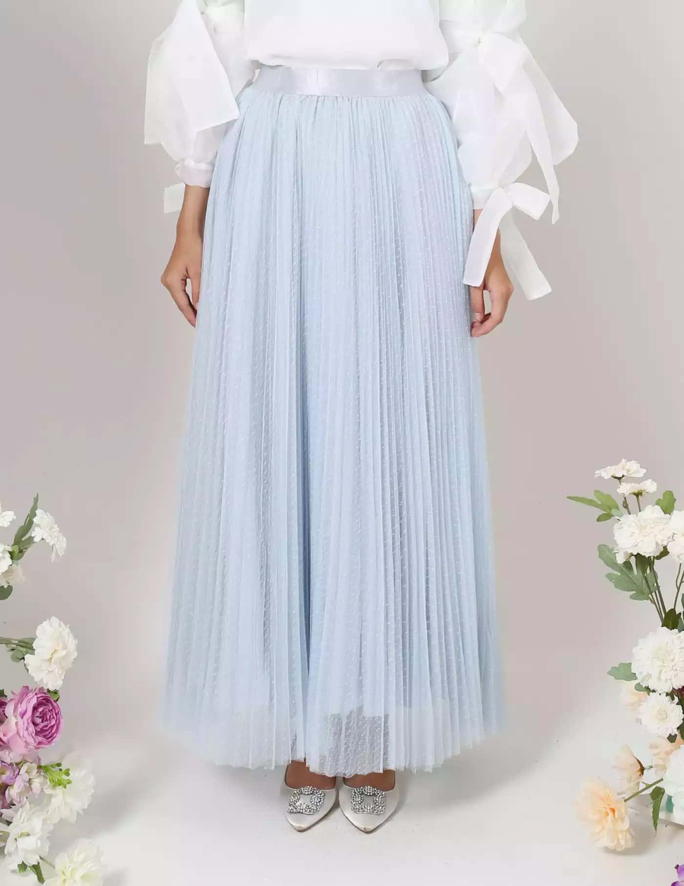 MINOR DEFECT TUTU PLEATED DOT SKIRT (BABY BLUE)