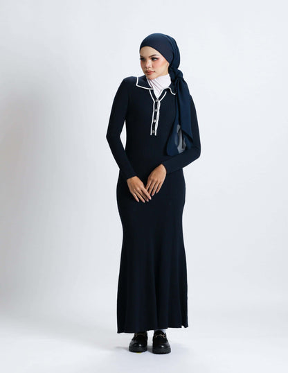 VICTORIA PLAIN DRESS (NAVY BLUE)